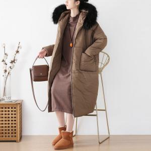 Straight Pockets Fur Hooded Bubble Coat Quilted Classic Puffer Coat