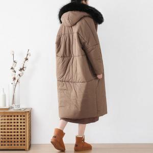 Straight Pockets Fur Hooded Bubble Coat Quilted Classic Puffer Coat