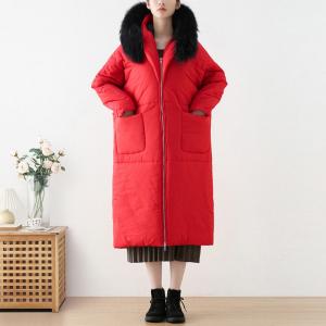 Straight Pockets Fur Hooded Bubble Coat Quilted Classic Puffer Coat