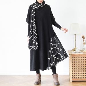 Half Sleeves Printed Sweater Dress with Graphic Scarf