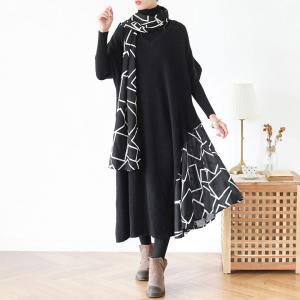 Half Sleeves Printed Sweater Dress with Graphic Scarf