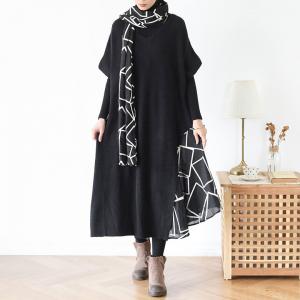 Half Sleeves Printed Sweater Dress with Graphic Scarf