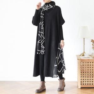 Half Sleeves Printed Sweater Dress with Graphic Scarf