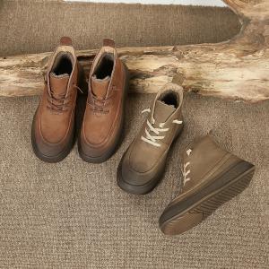 Lace Up Chunky Flat Boots Warm Fur Martin Boots for Women