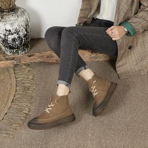 Lace Up Chunky Flat Boots Warm Fur Martin Boots for Women