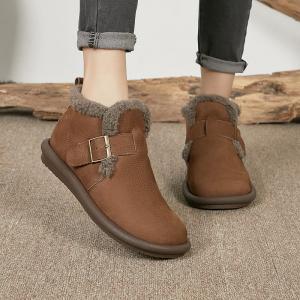 Winter Wool Warm Snow Boots Genuine Leather Buckle Booties