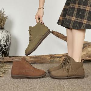 Preppy Style Tied Short Boots Plush Lining Classic Handmade Boots