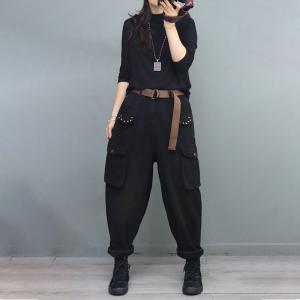 Flap Pockets Fleeced Cotton Pants Rivet Winter Pants for Women