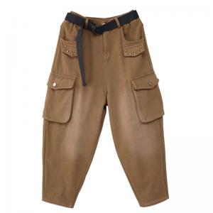 Flap Pockets Fleeced Cotton Pants Rivet Winter Pants for Women