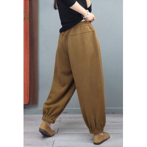 Casual Cotton Sweat Pants Plain Fleeced Plus Size Pants