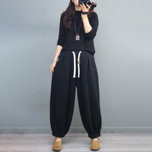 Casual Cotton Sweat Pants Plain Fleeced Plus Size Pants