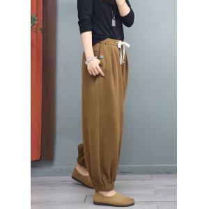 Casual Cotton Sweat Pants Plain Fleeced Plus Size Pants