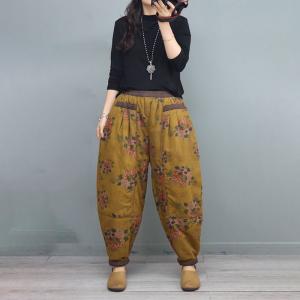 Cotton Linen Floral Pants Ethnic Floral Trousers