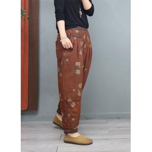 Cotton Linen Floral Pants Ethnic Floral Trousers