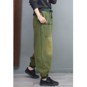 Straight Pockets Cotton Fleeced Pants Drawstring Waist Tapered Pants