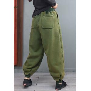 Straight Pockets Cotton Fleeced Pants Drawstring Waist Tapered Pants