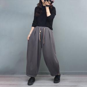 Double Zips Wide Leg Pants Fleeced Lined Cotton Sweat Pants