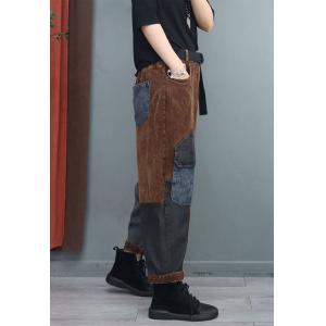 Denim Pockets Corduroy Pants Vintage Hippie Trousers for Women