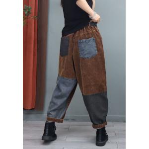 Denim Pockets Corduroy Pants Vintage Hippie Trousers for Women