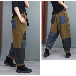 Denim Pockets Corduroy Pants Vintage Hippie Trousers for Women