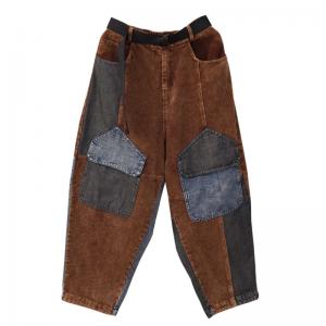 Denim Pockets Corduroy Pants Vintage Hippie Trousers for Women