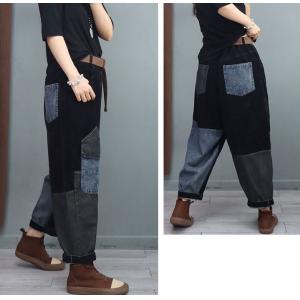 Denim Pockets Corduroy Pants Vintage Hippie Trousers for Women