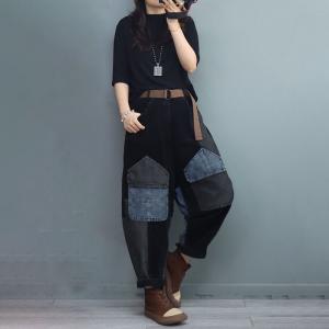 Denim Pockets Corduroy Pants Vintage Hippie Trousers for Women