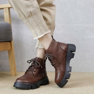 Hippie Style Chunky Heels Martin Boots Womens Leather Footwear