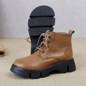 Hippie Style Chunky Heels Martin Boots Womens Leather Footwear
