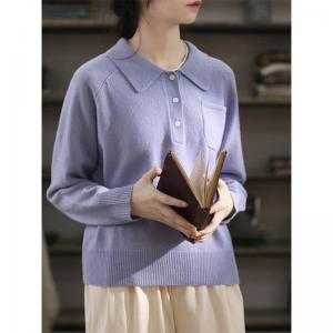 Pastel Colors Wool Henley Shirt Winter Polo Neck Sweater