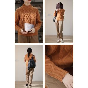 High Collar Cable Knit Sweater Winter Short Sweater