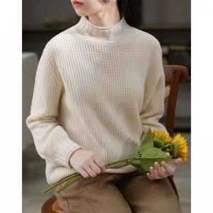 Basic Style High Collar Sweater Wool Plain Oversized Sweater