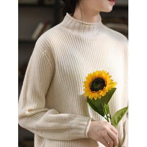 Basic Style High Collar Sweater Wool Plain Oversized Sweater