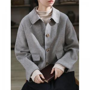 Double-Faced Woolen Gray Coat Handmade Short Coat