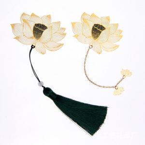 Tassel and Pendant Metallic Lotus Bookmark Sets