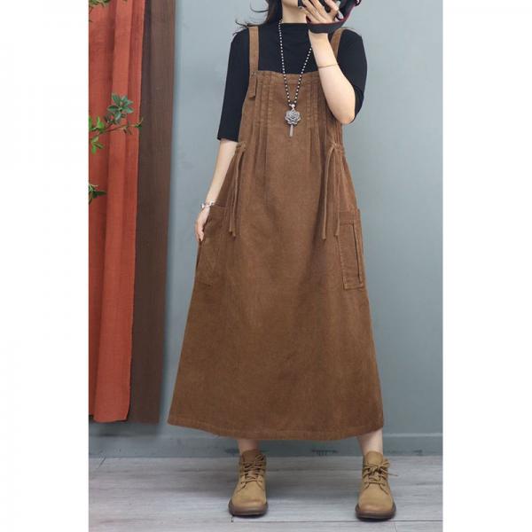 Side Drawstring Corduroy Dress A-Line Overall Dress