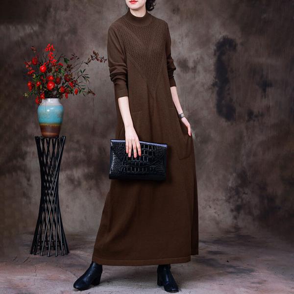 Minimalist Fashion Wool Sweater Dress Soft Mock Neck Dress