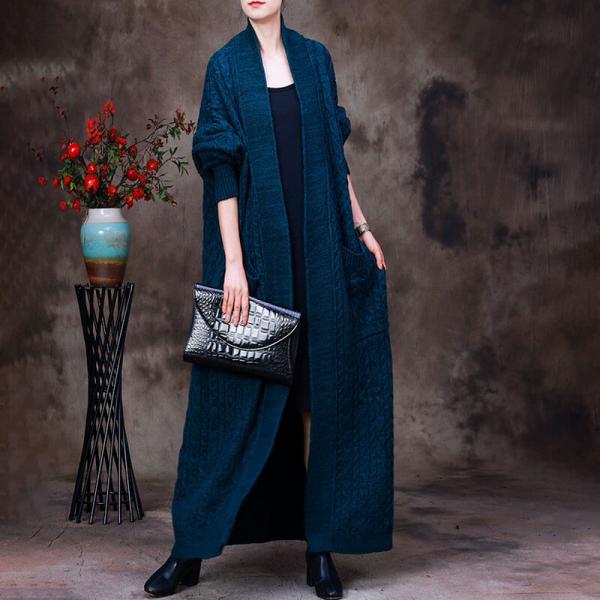 Plus Size Chunky Cable Knit Cardigan Elegant Wool Maxi Coat