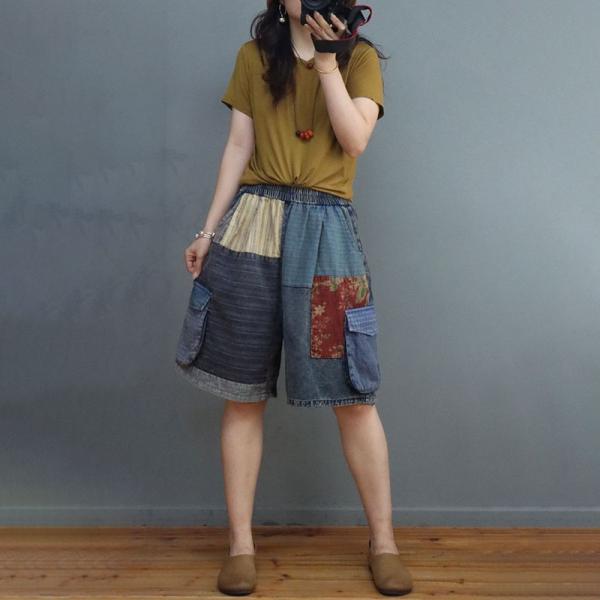 Side Flap Pockets Wide Leg Shorts Floral Linen Jorts