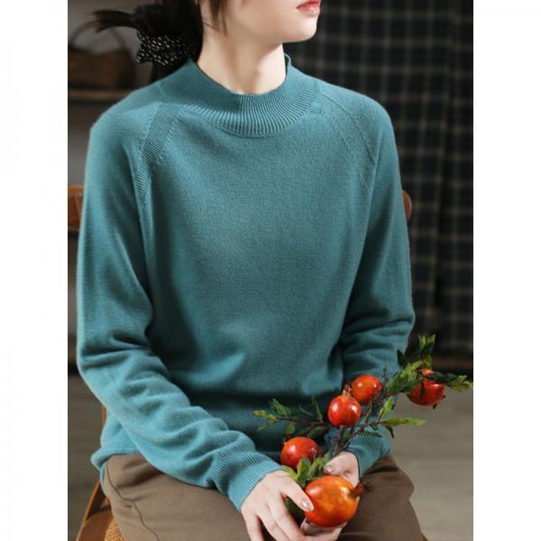 Morandi Colors Basic Wool Sweater Comfy Mock Neck Jumper