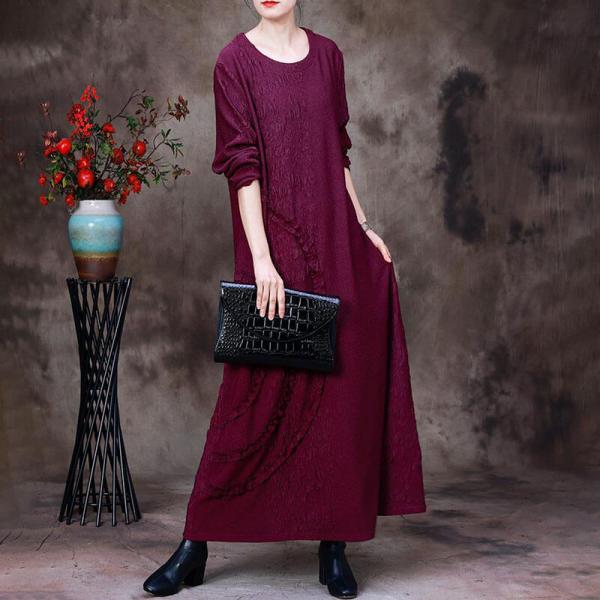 Stereo Applique Loose Elegant Dress Crew Neck Maxi Dress