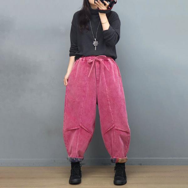 Ethnic Hip Pockets Corduroy Pants Womens Fleeced Pants