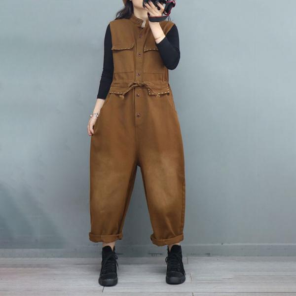 Drawstring Waist Sleeveless Jumpsuits Cotton Bedding Coveralls