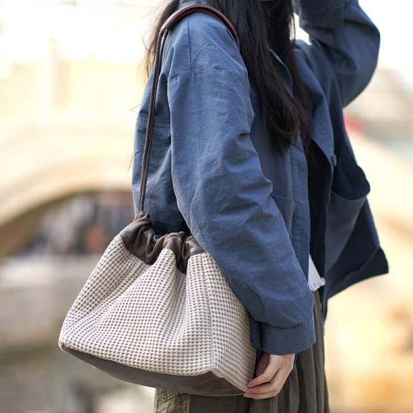 Street Fashion Cotton Floral Bag Apricot Bucket Bag