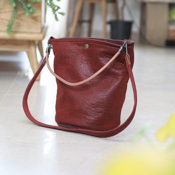 Wine Red Leather Bucket Bag Cute Small Shoulder Bag