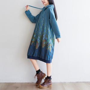 Large Size Ethnic Hoodie Dress Cotton Vintage Dress