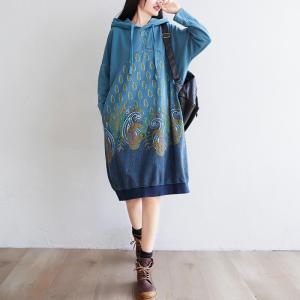 Large Size Ethnic Hoodie Dress Cotton Vintage Dress