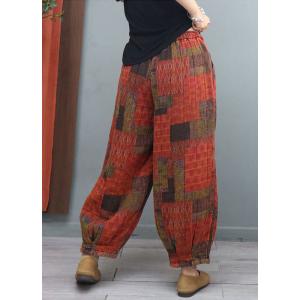 Folk Printed Quilted Winter Pants Cotton Linen Fluffy Pants