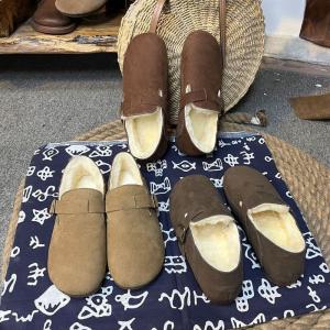 Fur Lining Leather Slippers Comfy Granny Warm Footwear