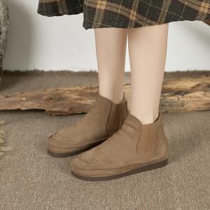 Plush Lined Warm Ankle Boots Soft Leather Comfy Chelsea Boots